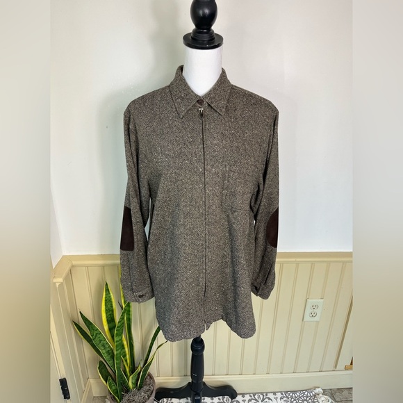 VTG Jones NY Wool Tweed Jacket M Elbow Patch Dark Academia Fall Layer 90s Gothic - Picture 1 of 10